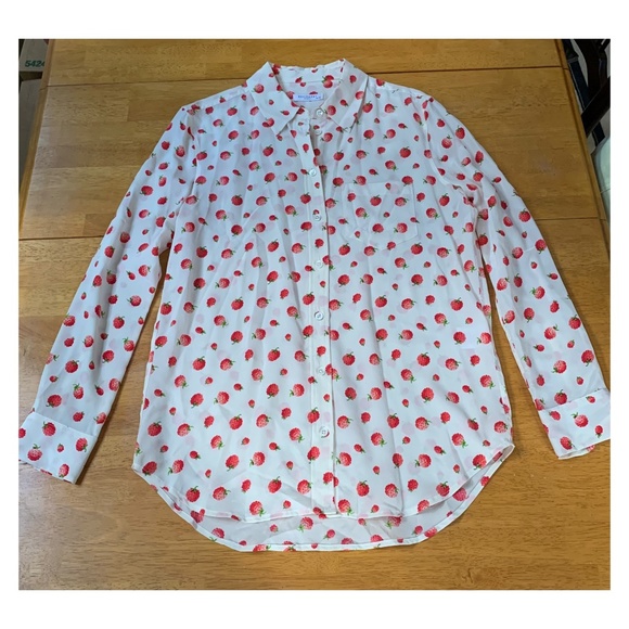 Equipment Femme Reese Retro Raspberry Print Silk Blouse, long sleeve, Size XS - Picture 10 of 11